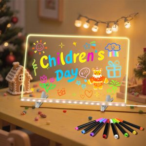 SOON GO LED Drawing Board for Kids,Acrylic Dry Erase Board with Light,11.8"X7.9" Rewritable Glowing Graffiti Message Boards,Comes with 8 Colored Markers,Fit for Room/Shop/Office/Festival/Gifts