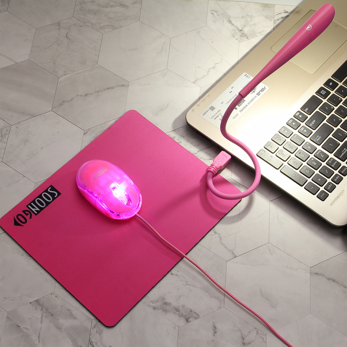 SOON GO Pink Mouse and Pad USB LED Light 3 in 1 Gift Comb Kids Mouse for Laptop Home Office Travel - Image 7