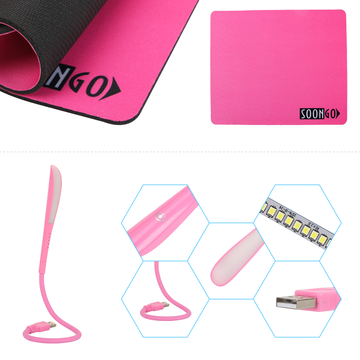 SOON GO Pink Mouse and Pad USB LED Light 3 in 1 Gift Comb Kids Mouse for Laptop Home Office Travel - Image 4