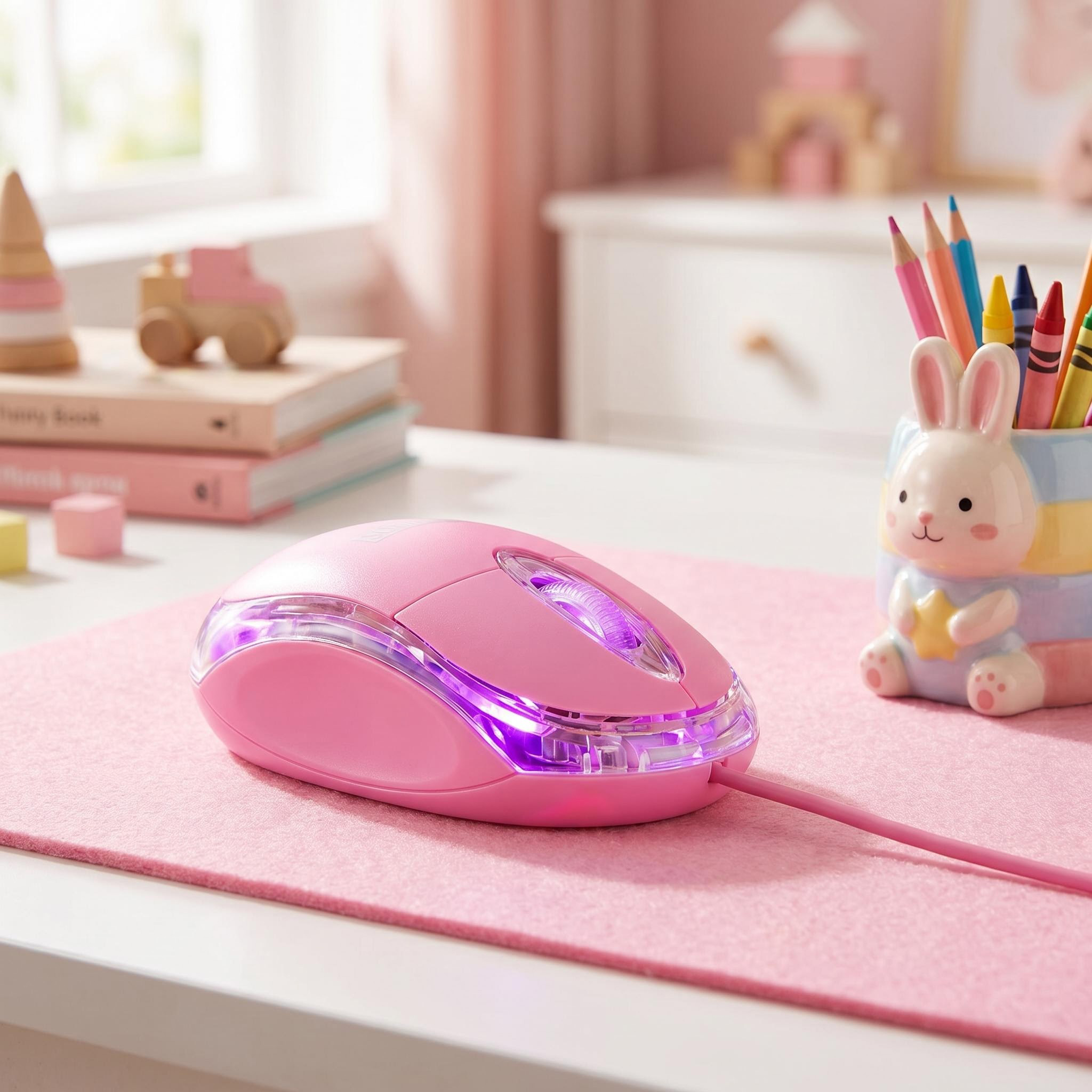 SOON GO Pink Mouse,Computer Mouse,with 1.5m Pink USB Cable - Compatible with Windows, Linux, Mac, Laptop, PC & Desktop - Ideal for Office, Home, Business, School, Kids & Women - Image 2