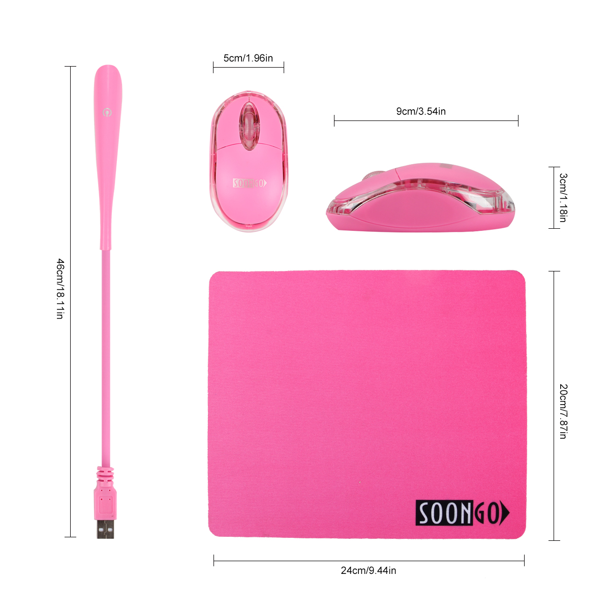 SOON GO Pink Mouse and Pad USB LED Light 3 in 1 Gift Comb Kids Mouse for Laptop Home Office Travel - Image 3
