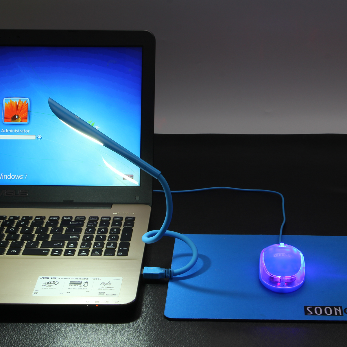 SOON GO Mini Mouse with Pad+USB LED Light 3 in 1 Gift Combo Kids Mice for Laptop Home Office Travel Blue - Image 3