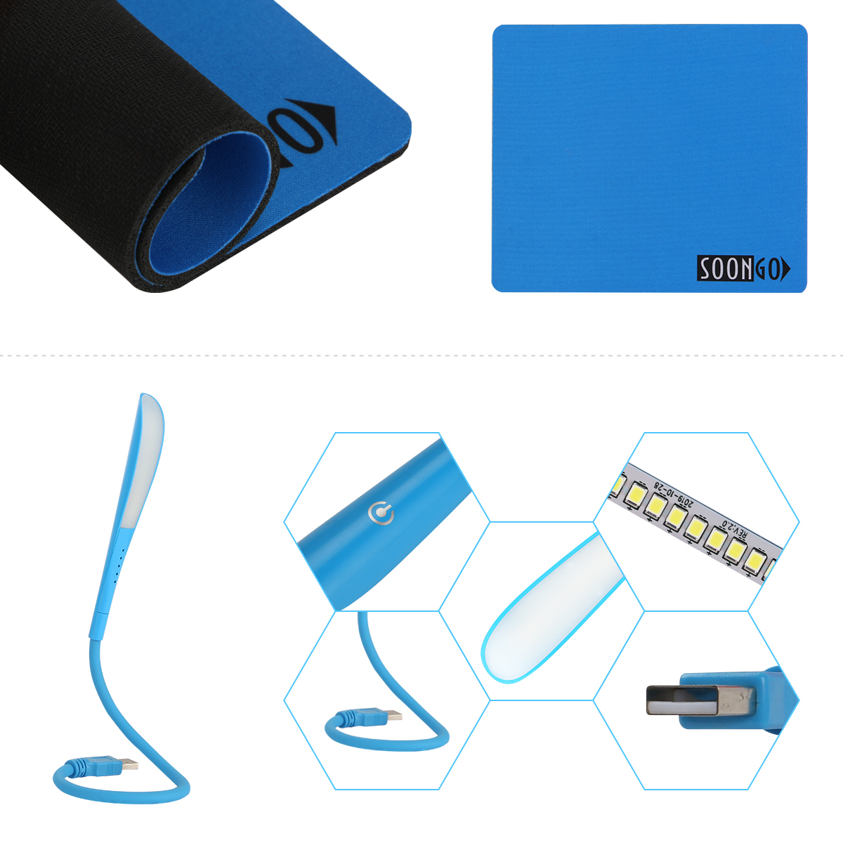 SOON GO Mini Mouse with Pad+USB LED Light 3 in 1 Gift Combo Kids Mice for Laptop Home Office Travel Blue - Image 4