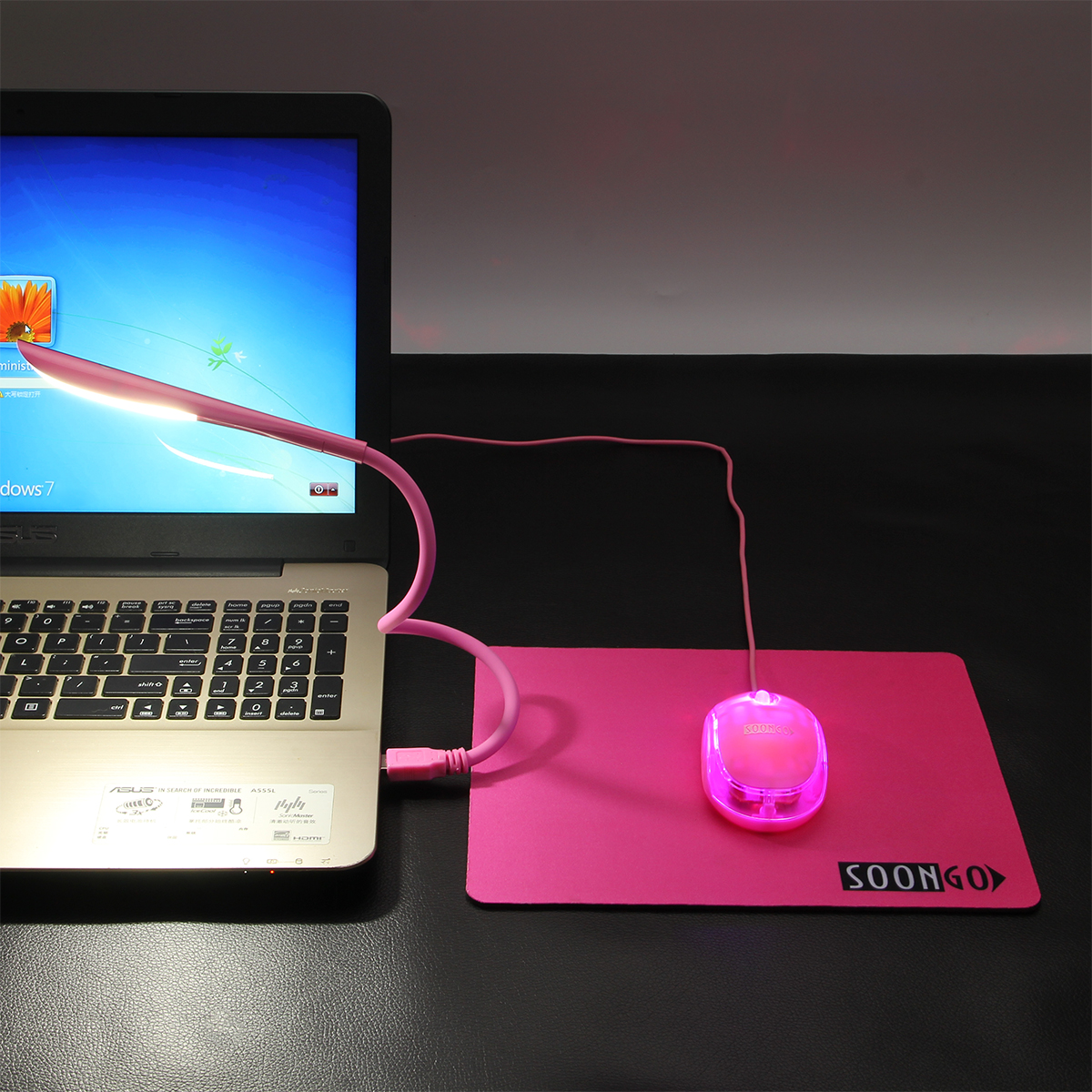 SOON GO Pink Mouse and Pad USB LED Light 3 in 1 Gift Comb Kids Mouse for Laptop Home Office Travel - Image 5
