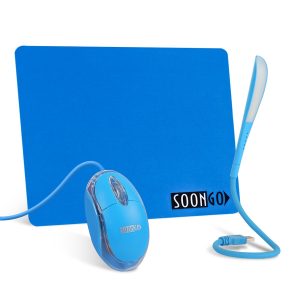SOON GO Mini Mouse with Pad+USB LED Light 3 in 1 Gift Combo Kids Mice for Laptop Home Office Travel Blue