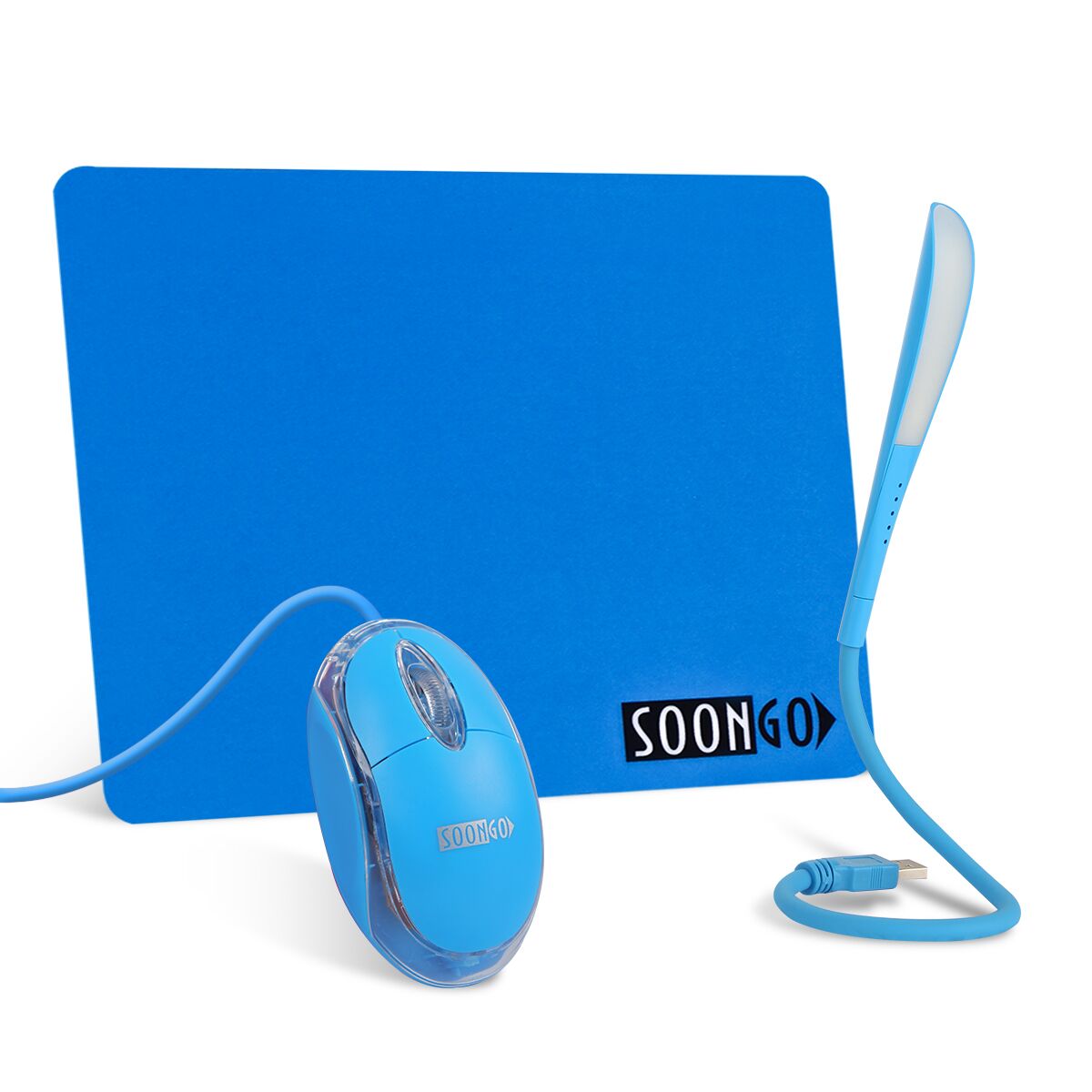 SOON GO Mini Mouse with Pad+USB LED Light 3 in 1 Gift Combo Kids Mice for Laptop Home Office Travel Blue