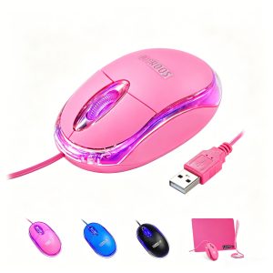 SOON GO Pink Mouse,Computer Mouse,with 1.5m Pink USB Cable - Compatible with Windows, Linux, Mac, Laptop, PC & Desktop - Ideal for Office, Home, Business, School, Kids & Women