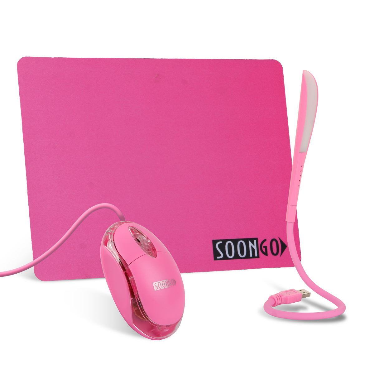 SOON GO Pink Mouse and Pad USB LED Light 3 in 1 Gift Comb Kids Mouse for Laptop Home Office Travel