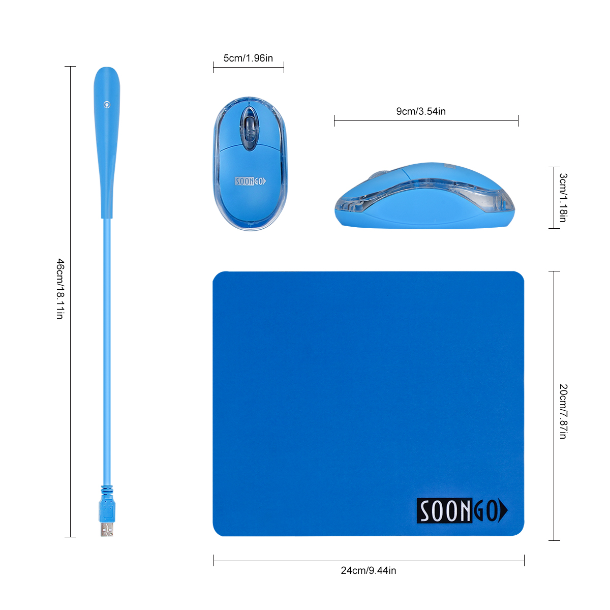 SOON GO Mini Mouse with Pad+USB LED Light 3 in 1 Gift Combo Kids Mice for Laptop Home Office Travel Blue - Image 6