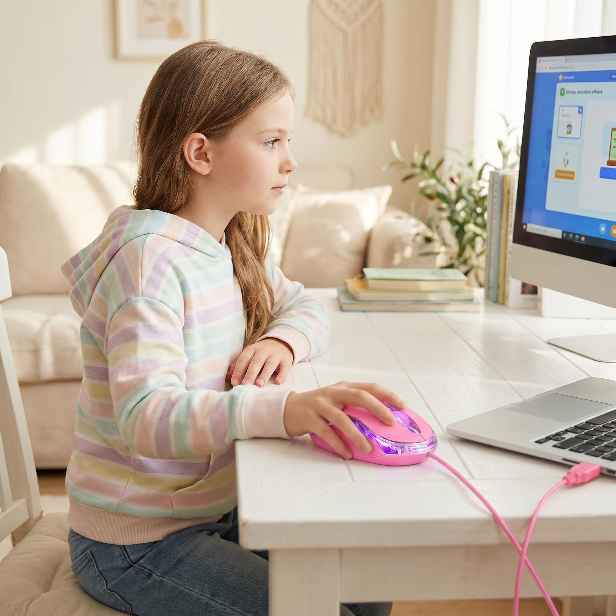 SOON GO Pink Mouse,Computer Mouse,with 1.5m Pink USB Cable - Compatible with Windows, Linux, Mac, Laptop, PC & Desktop - Ideal for Office, Home, Business, School, Kids & Women - Image 5