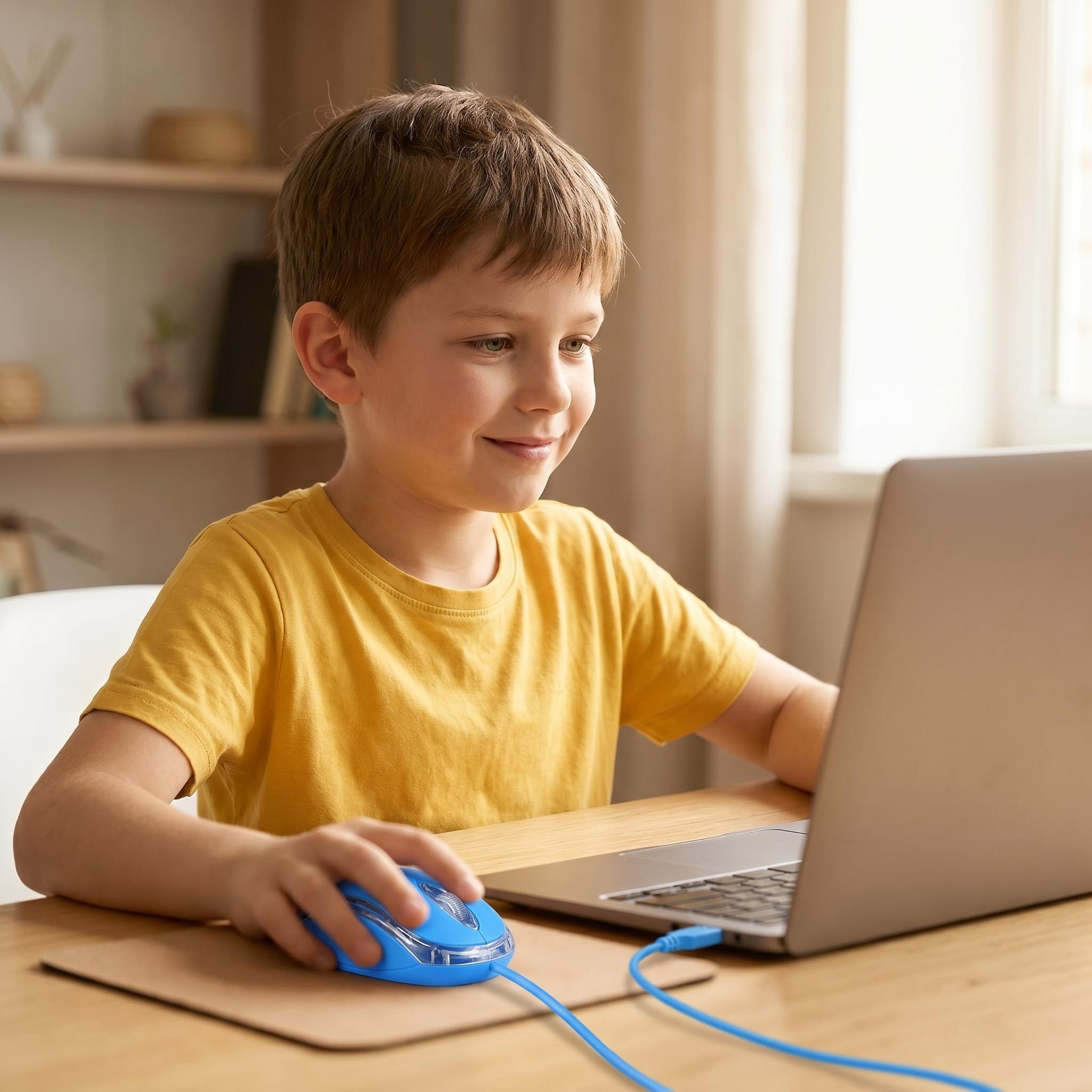 SOONGO Kids Mouse for Laptop USB Ergonomic Optical Mouse Blue Color 1.5M Cable - Image 7