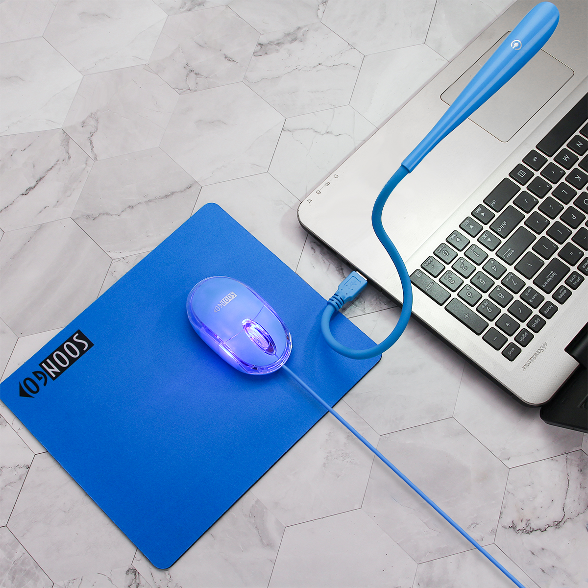 SOON GO Mini Mouse with Pad+USB LED Light 3 in 1 Gift Combo Kids Mice for Laptop Home Office Travel Blue - Image 7