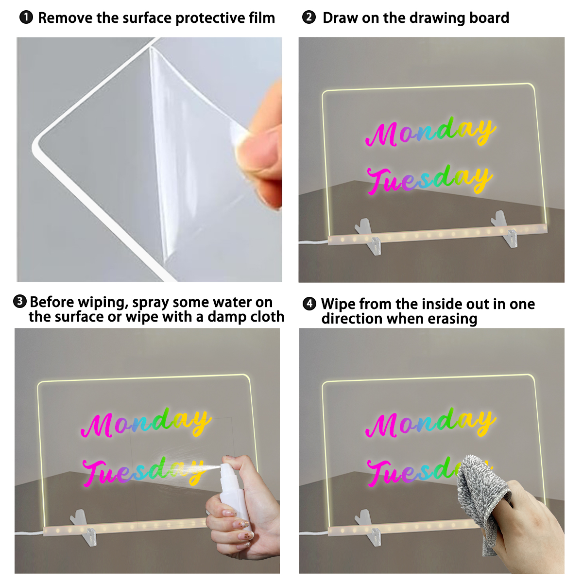 SOON GO LED Note Board, Acrylic Dry Erase Board with Light, 7.9"x7.9" Rewritable Glowing Graffiti Message Board w/ 8 Color Markers, Fit for Home/Shop/Office/Festivals - Image 8
