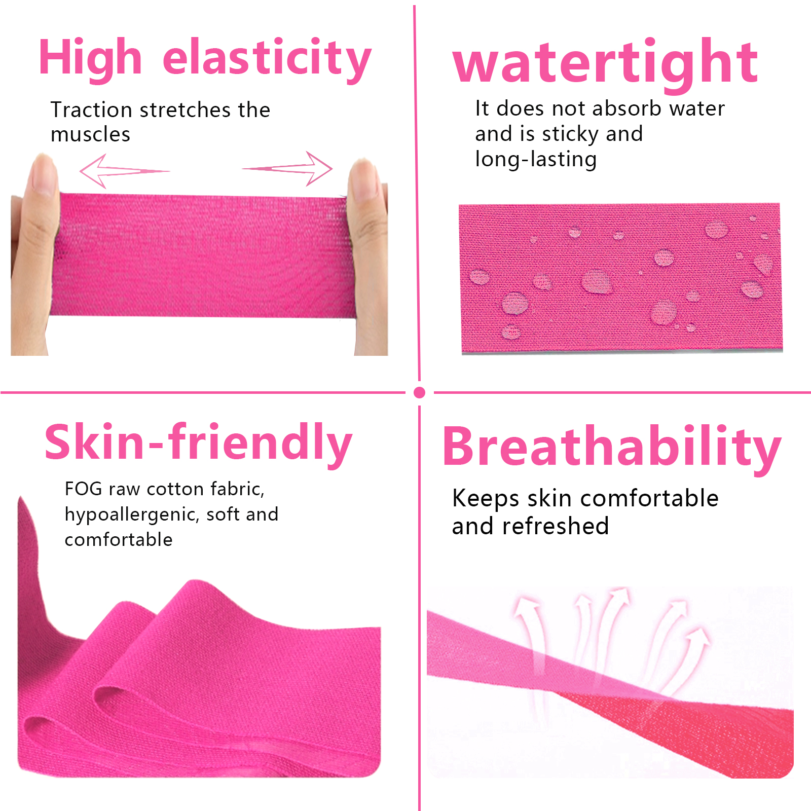 SOON GO Kinesiology Tape, 2 ih x 16.4 ft Uncut Athletic Tape, Waterproof Breathable Latex-Free, Muscle Recovery & Joint Support, Pink (1/2/5 Rolls) | Uncut Athletic Tape, Waterproof, Breathable, Latex-Free, Muscle Recovery & Joint Support - Image 3