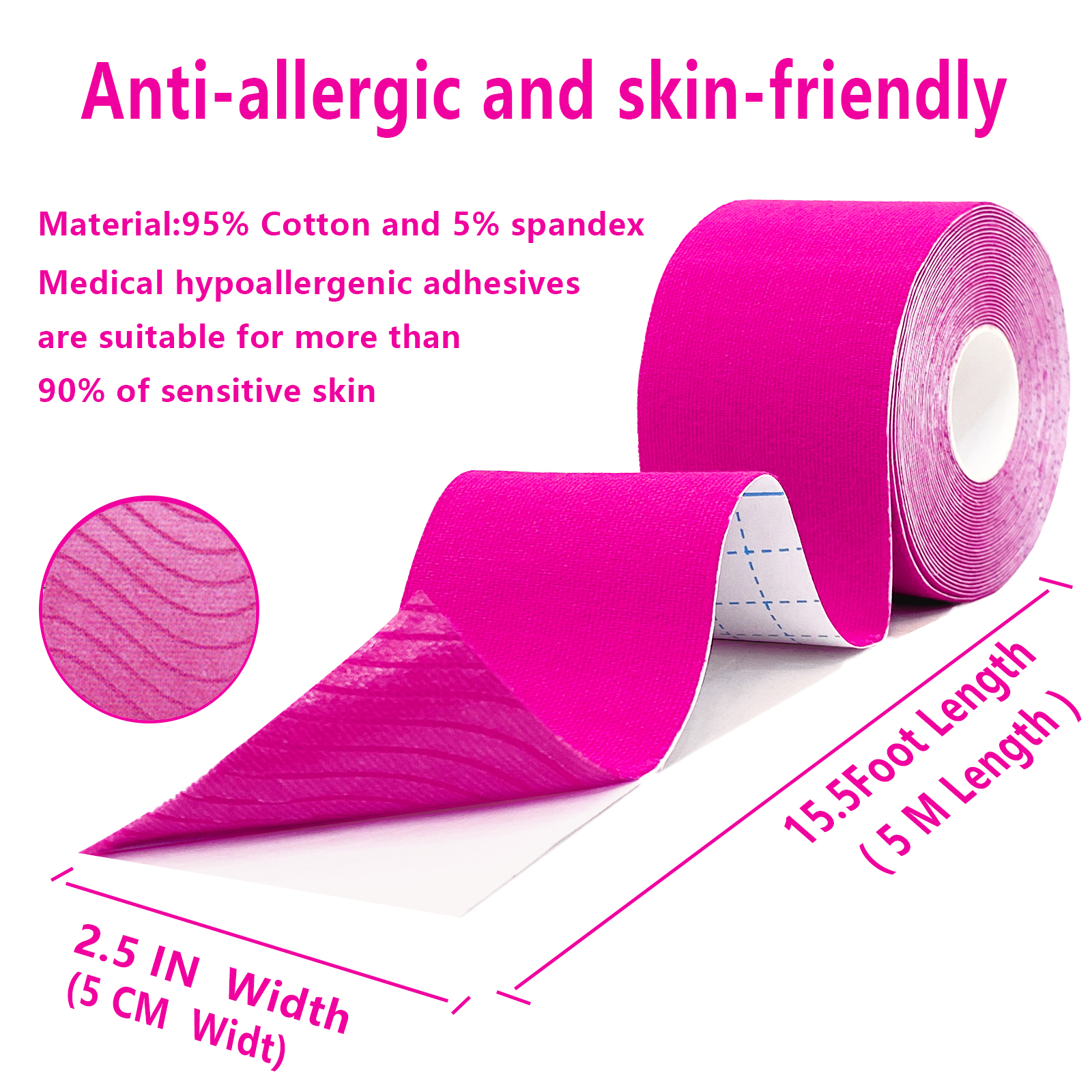 SOON GO Kinesiology Tape, 2 ih x 16.4 ft Uncut Athletic Tape, Waterproof Breathable Latex-Free, Muscle Recovery & Joint Support, Pink (1/2/5 Rolls) | Uncut Athletic Tape, Waterproof, Breathable, Latex-Free, Muscle Recovery & Joint Support - Image 4