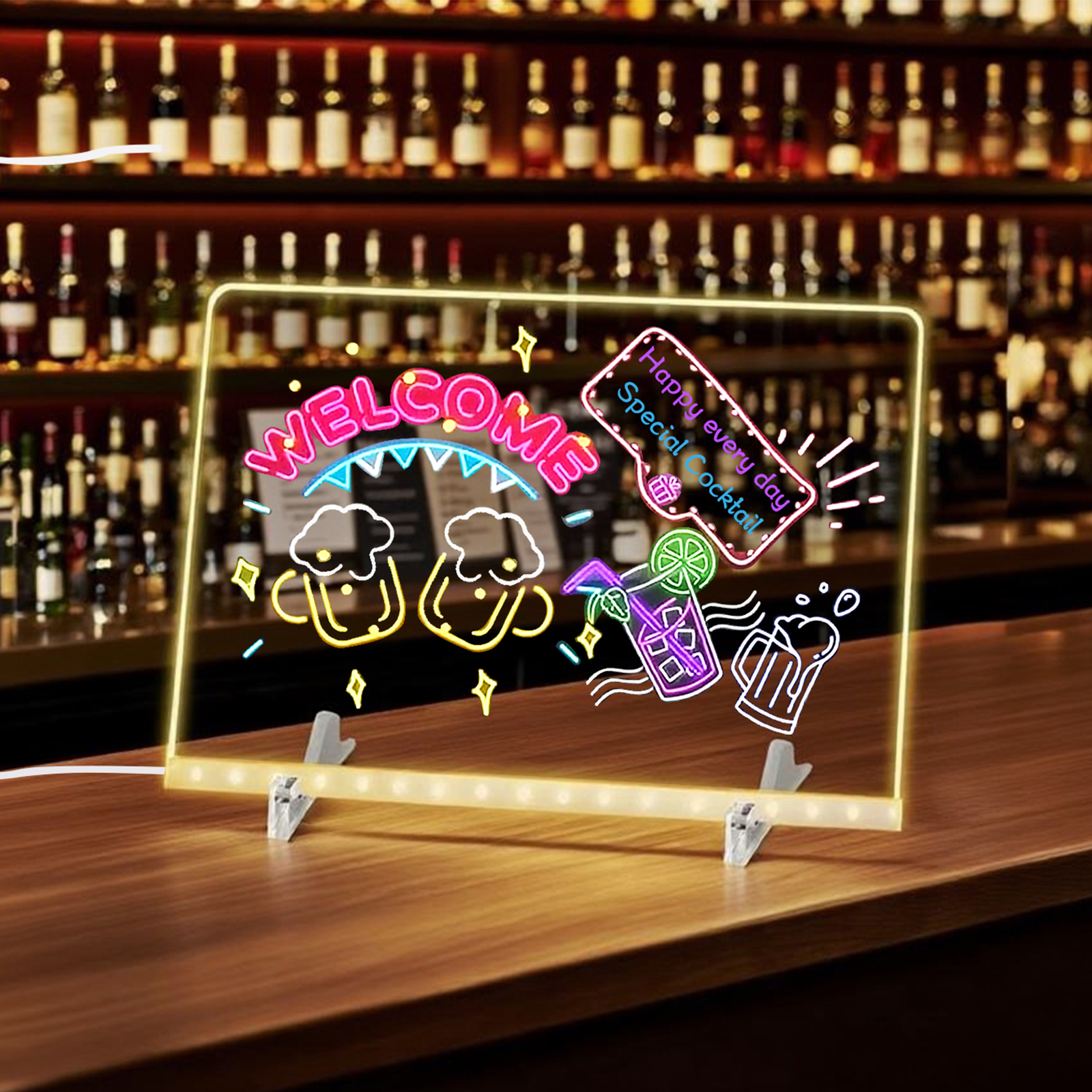 SOON GO LED Note Board, Acrylic Dry Erase Board with Light, 7.9"x7.9" Rewritable Glowing Graffiti Message Board w/ 8 Color Markers, Fit for Home/Shop/Office/Festivals - Image 7