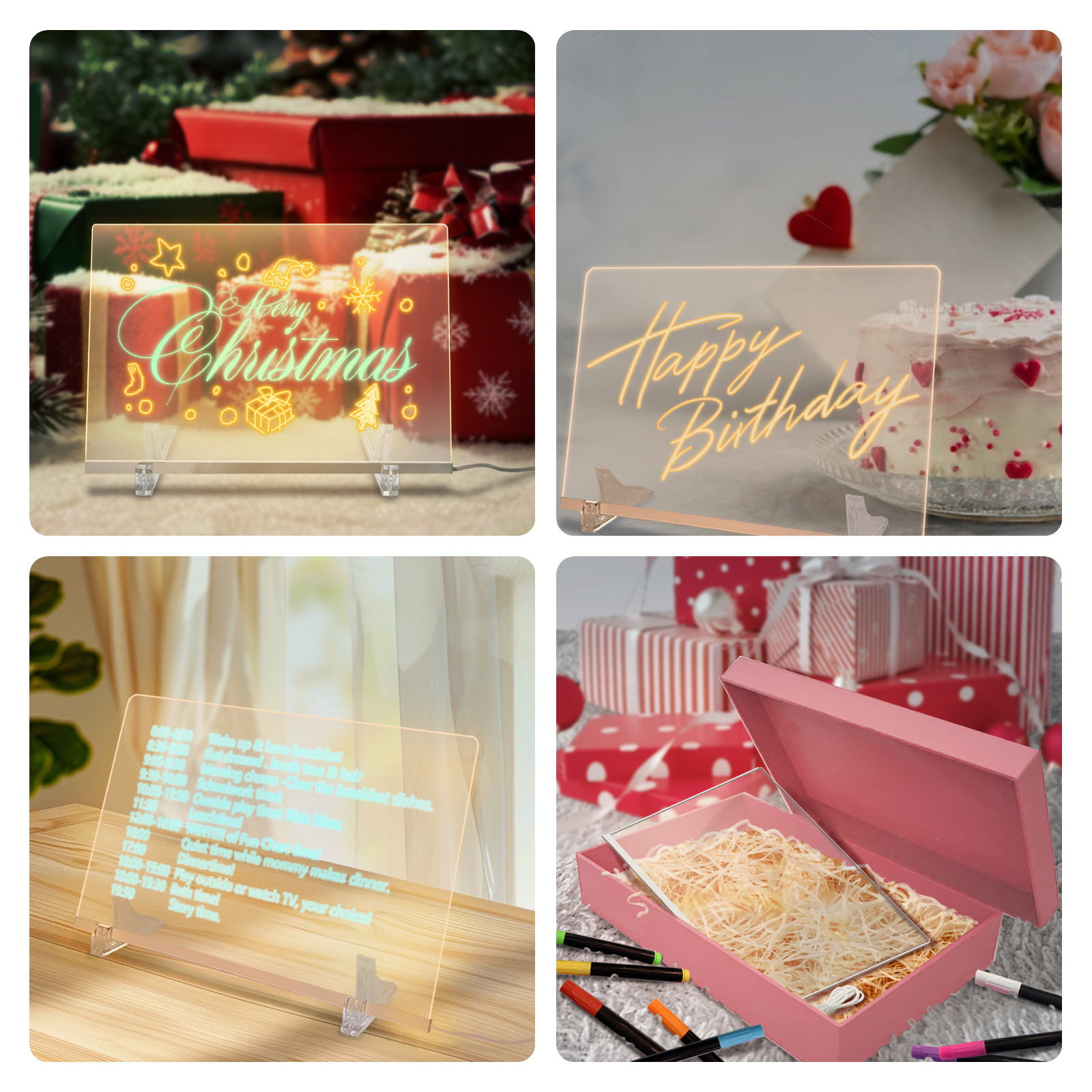 SOON GO LED Note Board, Acrylic Dry Erase Board with Light, 7.9"x7.9" Rewritable Glowing Graffiti Message Board w/ 8 Color Markers, Fit for Home/Shop/Office/Festivals - Image 3