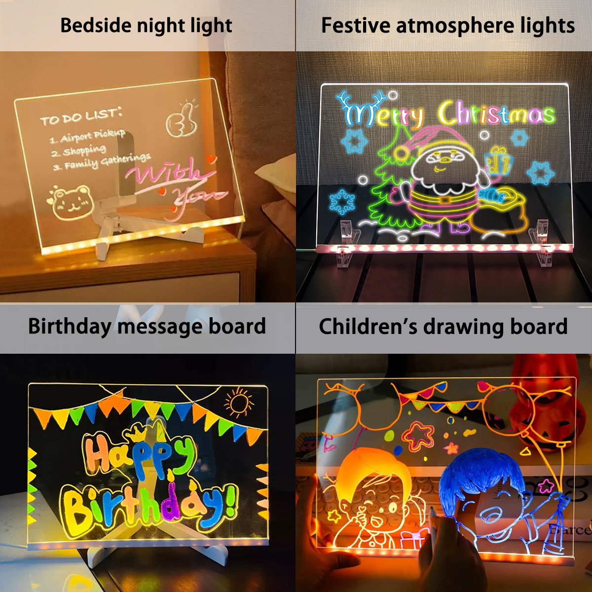 SOON GO LED Note Board, Acrylic Dry Erase Board with Light, 7.9"x7.9" Rewritable Glowing Graffiti Message Board w/ 8 Color Markers, Fit for Home/Shop/Office/Festivals - Image 9