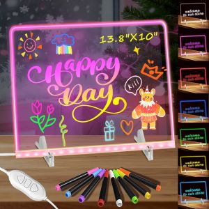 SOON GO LED Note Board with 7 Colors,LED Drawing Board for Kids,13.8"x10" Rewritable Glowing Message Board w/ 24Colored Markers,Fit for Room/Shop/Office/Holiday Gifts for Girls Boys Teens 5-12+