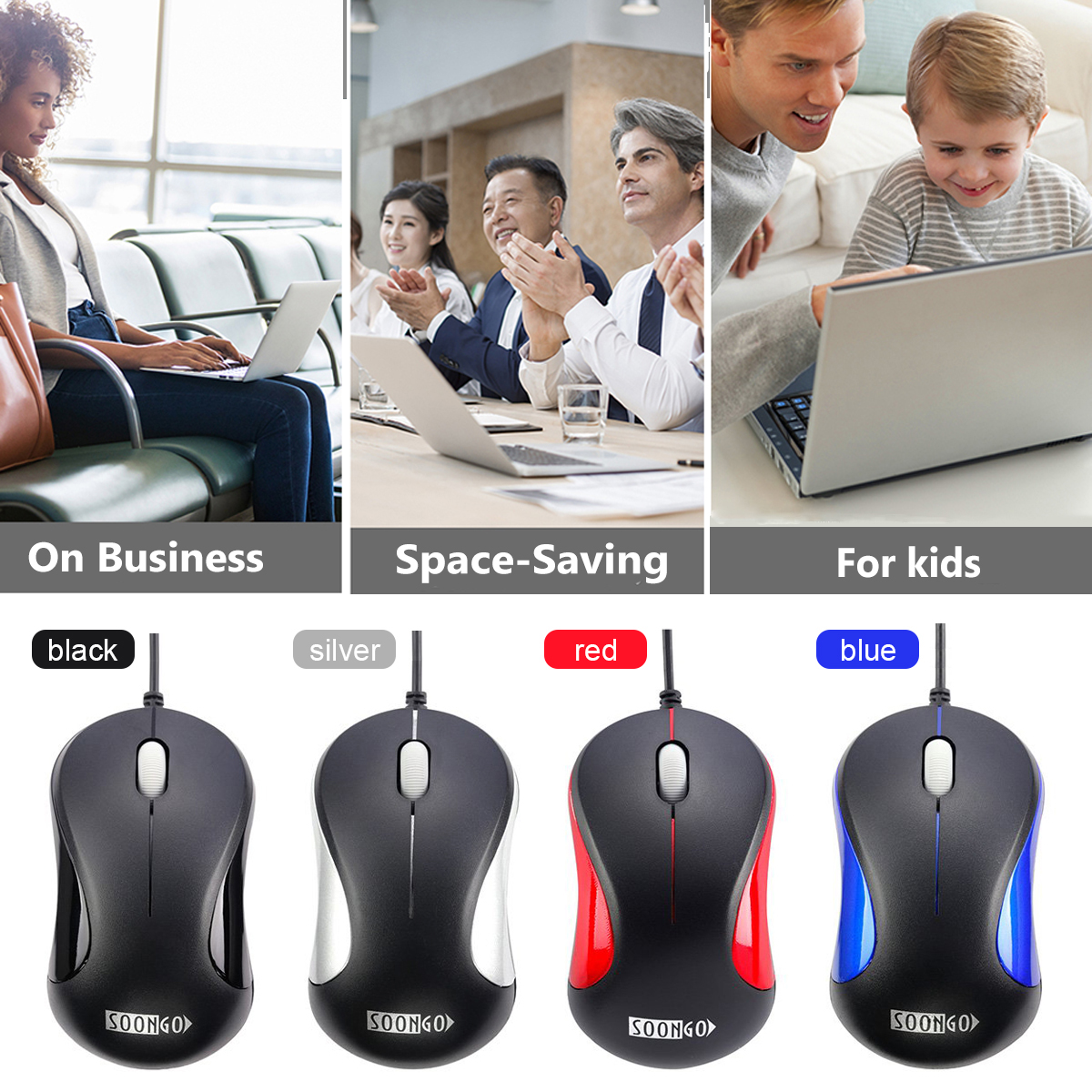 SOON GO Wired Mouse,Mini Optical Computer Mouse with Ergonomic Design for Laptop, Chromebook, PC, Desktop, Mac, Notebook-Red - Image 3