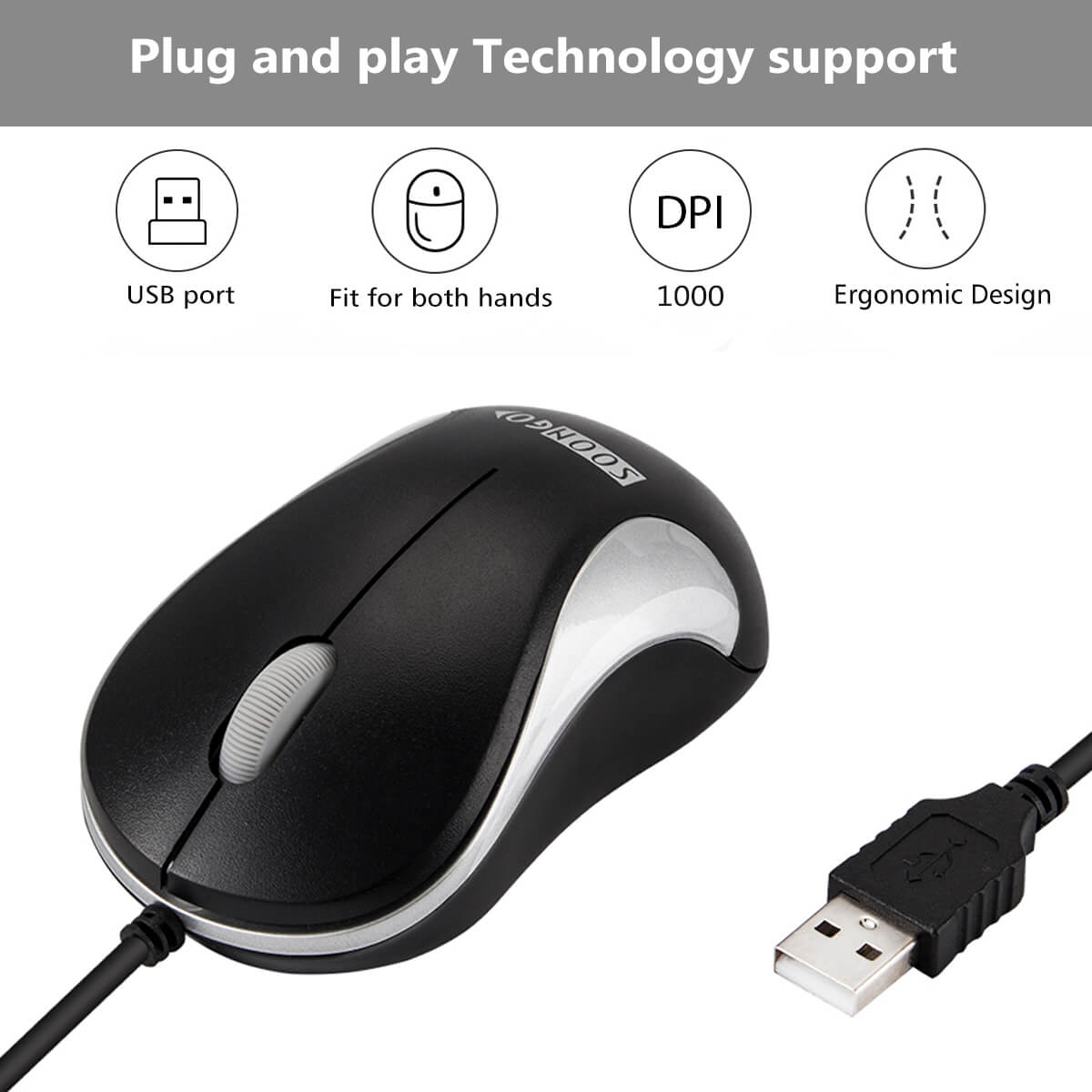 SOON GO Computer Mini USB Wired Optical Mouse Portable for Laptop, Notebook, MacBook - Silver - Image 4