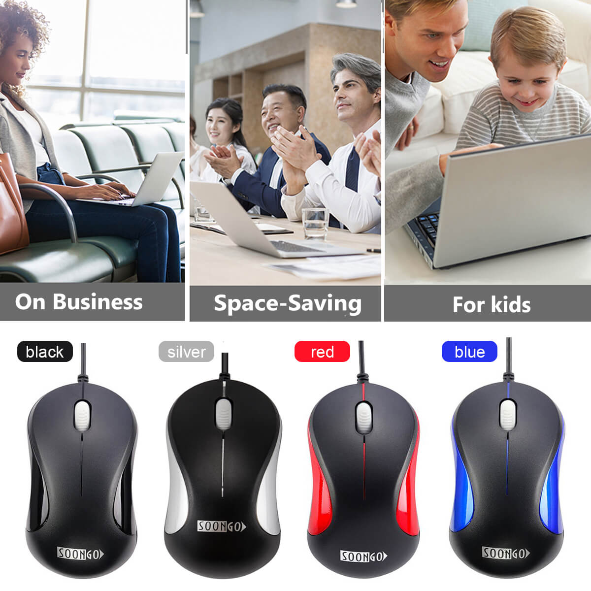 SOON GO Computer Mini USB Wired Optical Mouse Portable for Laptop, Notebook, MacBook - Silver - Image 7