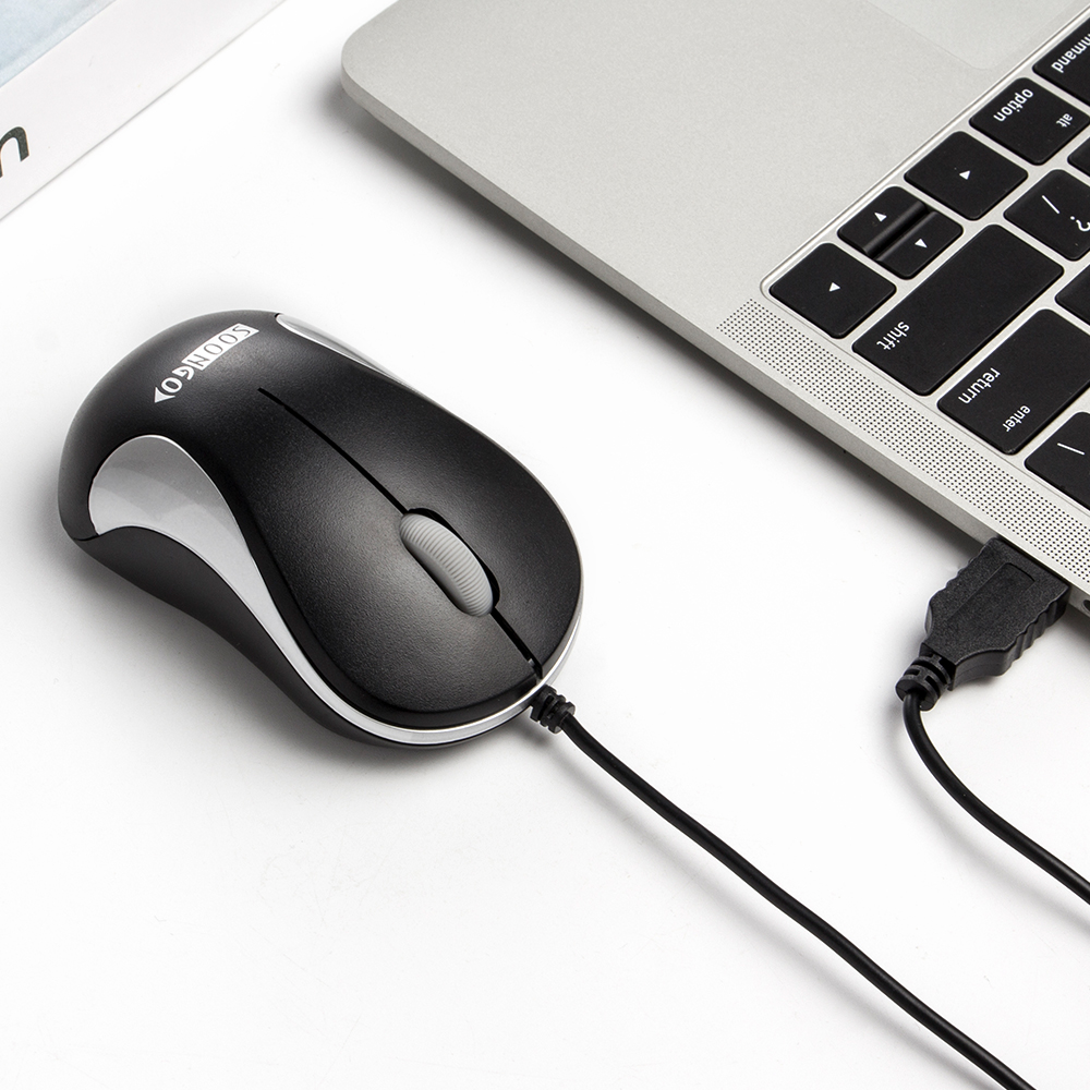 SOON GO Computer Mini USB Wired Optical Mouse Portable for Laptop, Notebook, MacBook - Silver - Image 2