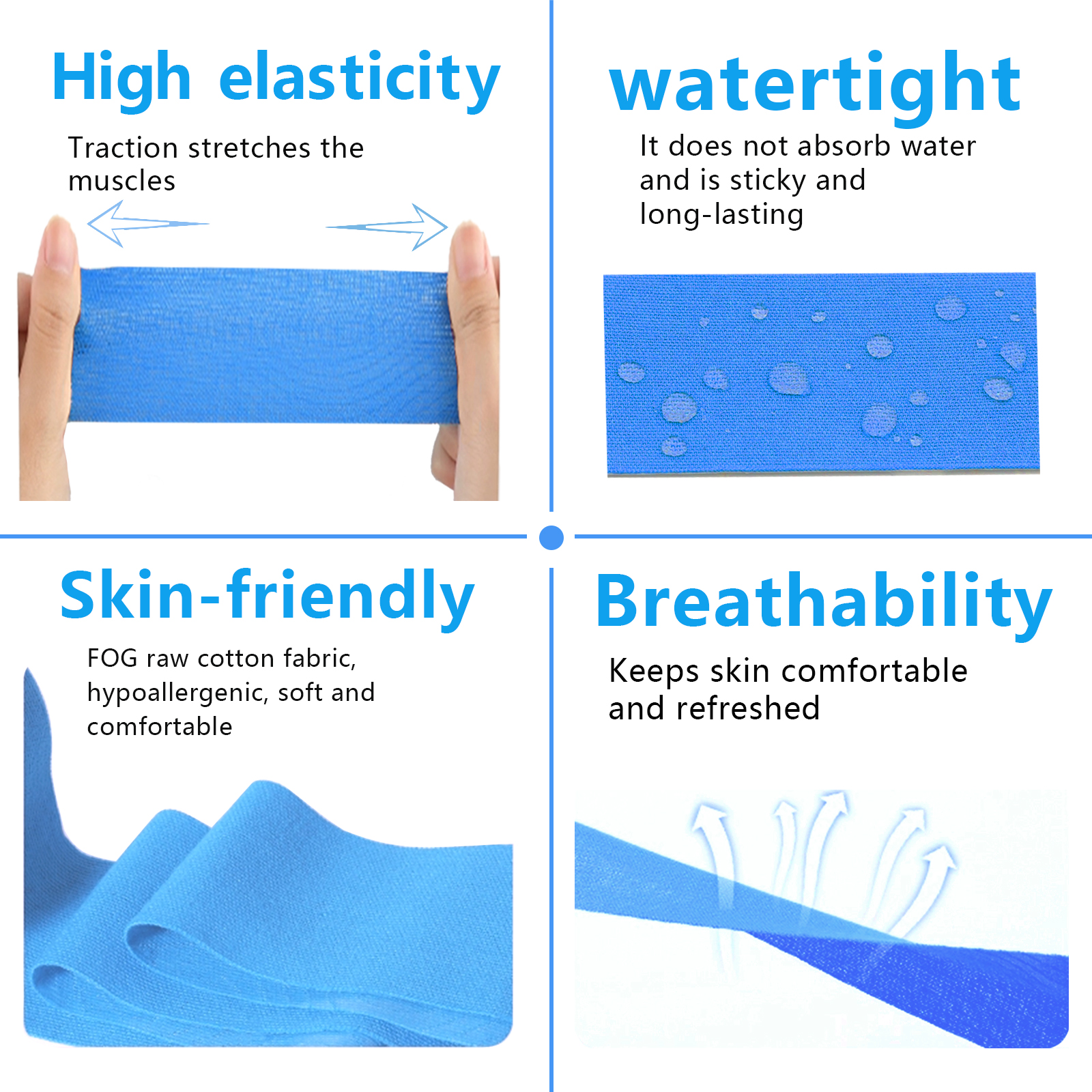 SOON GO Kinesiology Tape Pro 1/2/5 Rolls, 2 Inch High Elasticity Sports Tape Therapeutic Pain Relief–Physio Tape for Muscle Recovery & Joint Support, Waterproof & Hypoallergenic & Breathable–Blue - Image 3