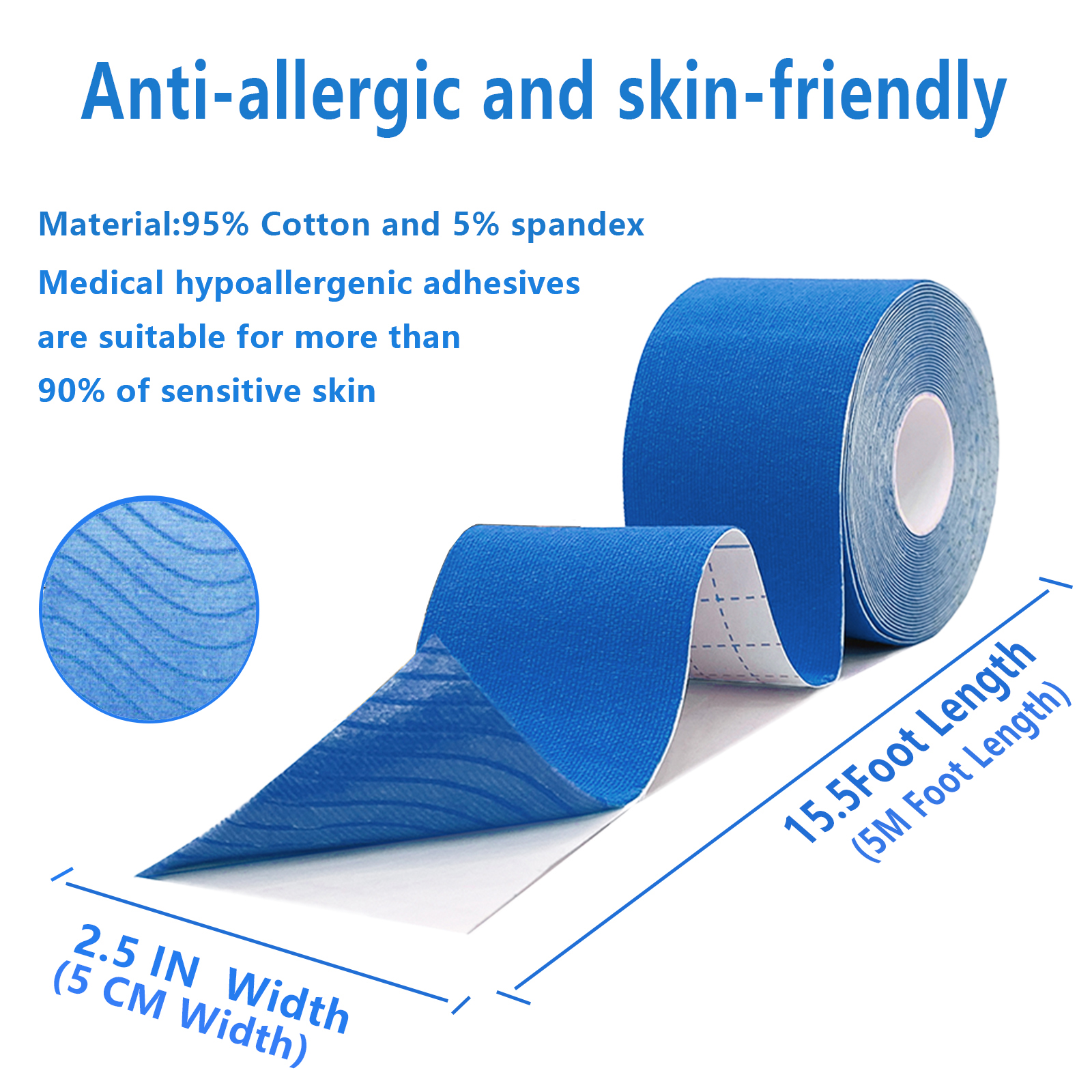 SOON GO Kinesiology Tape Pro 1/2/5 Rolls, 2 Inch High Elasticity Sports Tape Therapeutic Pain Relief–Physio Tape for Muscle Recovery & Joint Support, Waterproof & Hypoallergenic & Breathable–Blue - Image 4