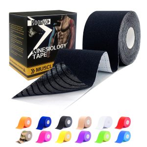 SOON GO Kinesiology Tape 1/2/5 Rolls, 2 Inch High Elasticity Sports Tape Therapeutic Pain Relief–Physio Tape for Muscle Recovery & Joint Support, Waterproof & Hypoallergenic & Breathable–Black